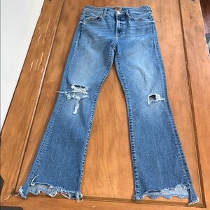 MOTHER The Insider Crop Step Crew Blue Distressed Jeans Size 26